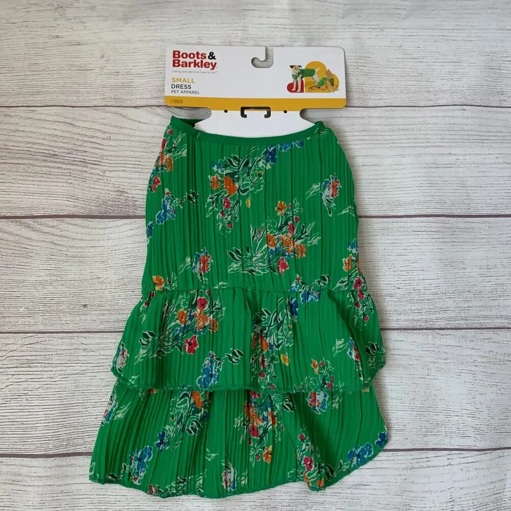Boots & Barkley Green Floral Pet Dress Cat Dog Size Small Up to 20lbs